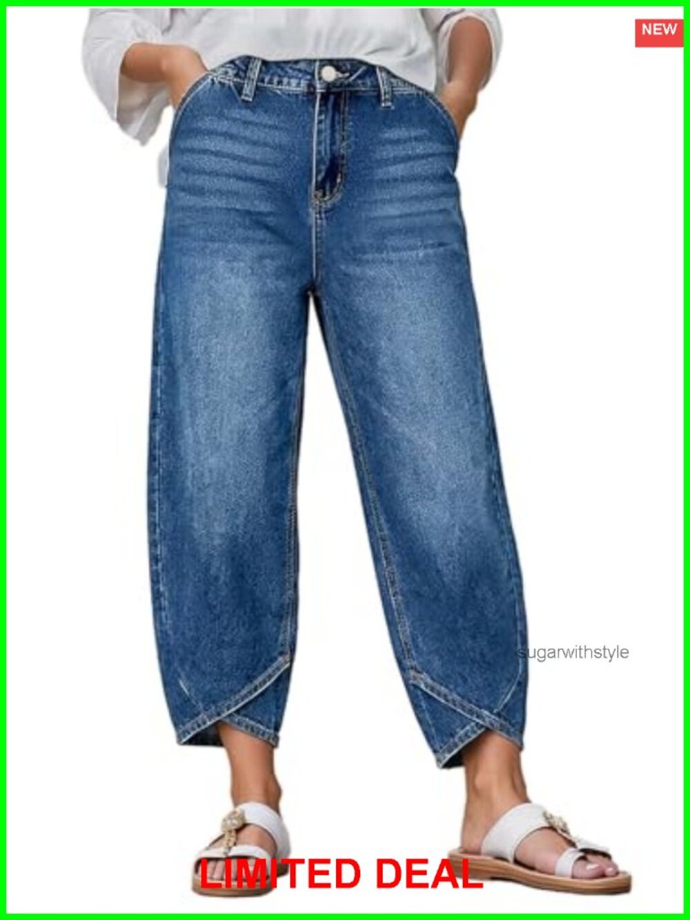 High Rise Barrel Leg Cropped Jeans Relaxed Fit Tulip Hem Denim